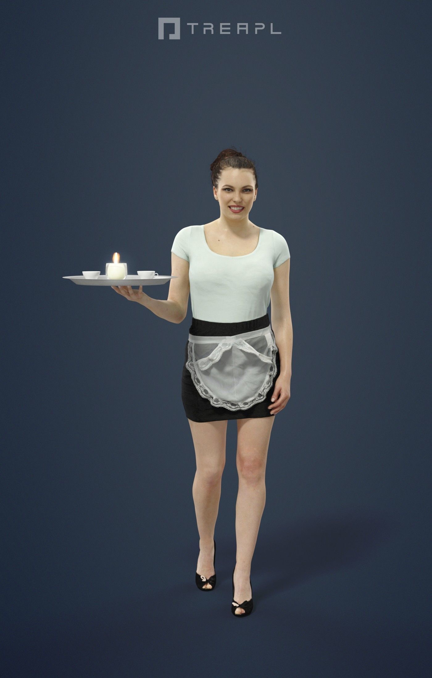 Dream A Caucasian Female Waitress Walking Holding A Tray 3D model_1