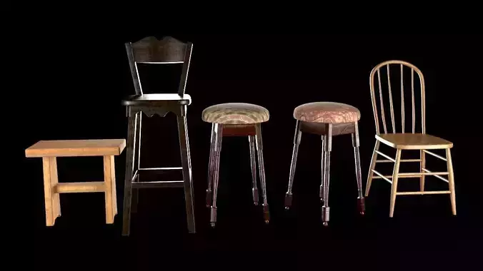 chair set wooden table 3D model