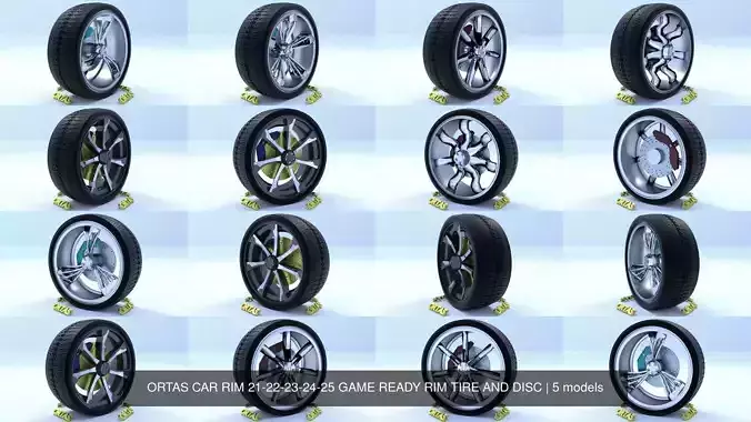 ORTAS CAR RIM 21-22-23-24-25 GAME READY RIM TIRE AND DISC 3D Model Collection