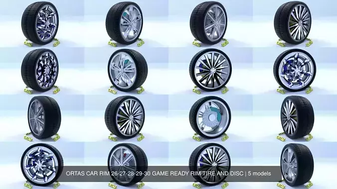 ORTAS CAR RIM 26-27-28-29-30 GAME READY RIM TIRE AND DISC 3D Model Collection