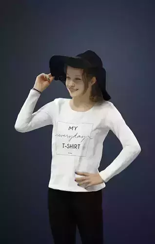 Essence Casual Teenage Female Standing And Holding Her Hat 3D model