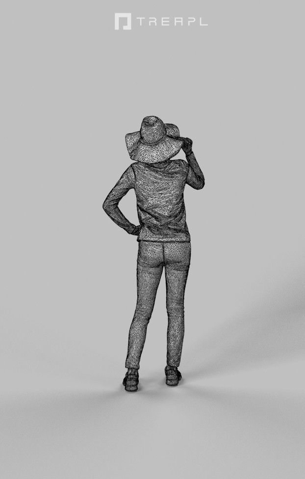 Essence Casual Teenage Female Standing And Holding Her Hat 3D model_10