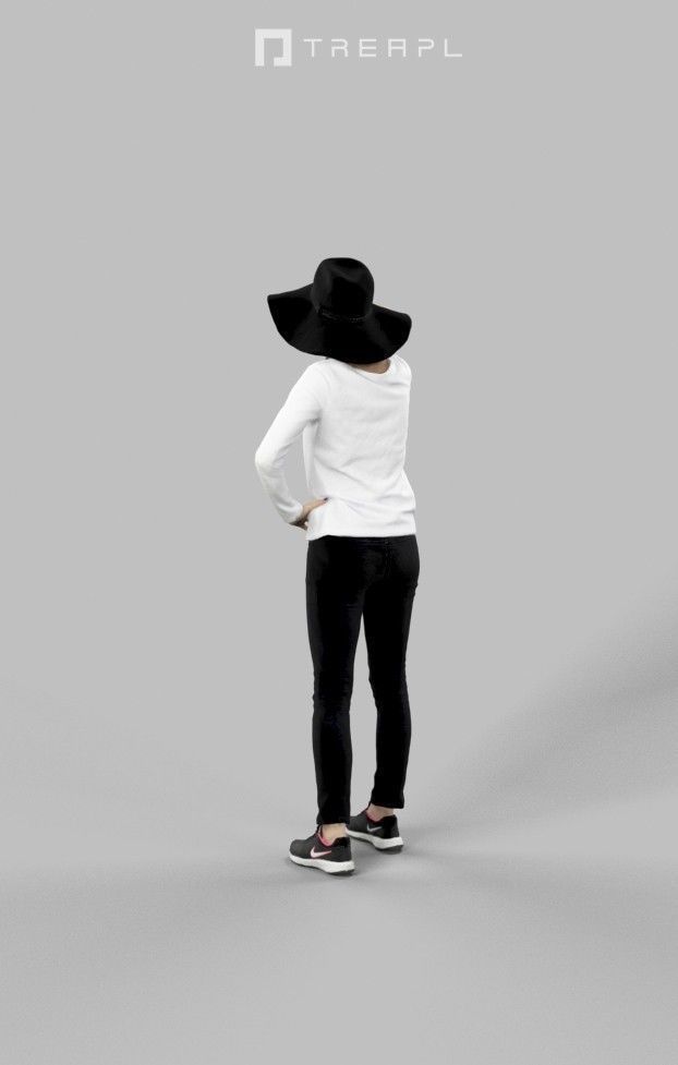 Essence Casual Teenage Female Standing And Holding Her Hat 3D model_7