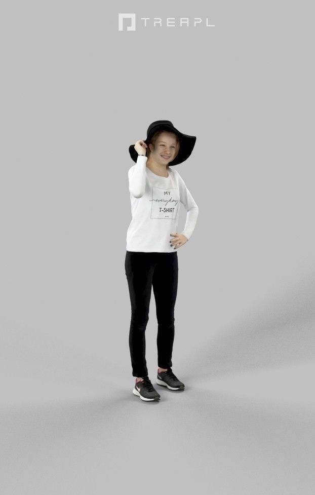 Essence Casual Teenage Female Standing And Holding Her Hat 3D model_4