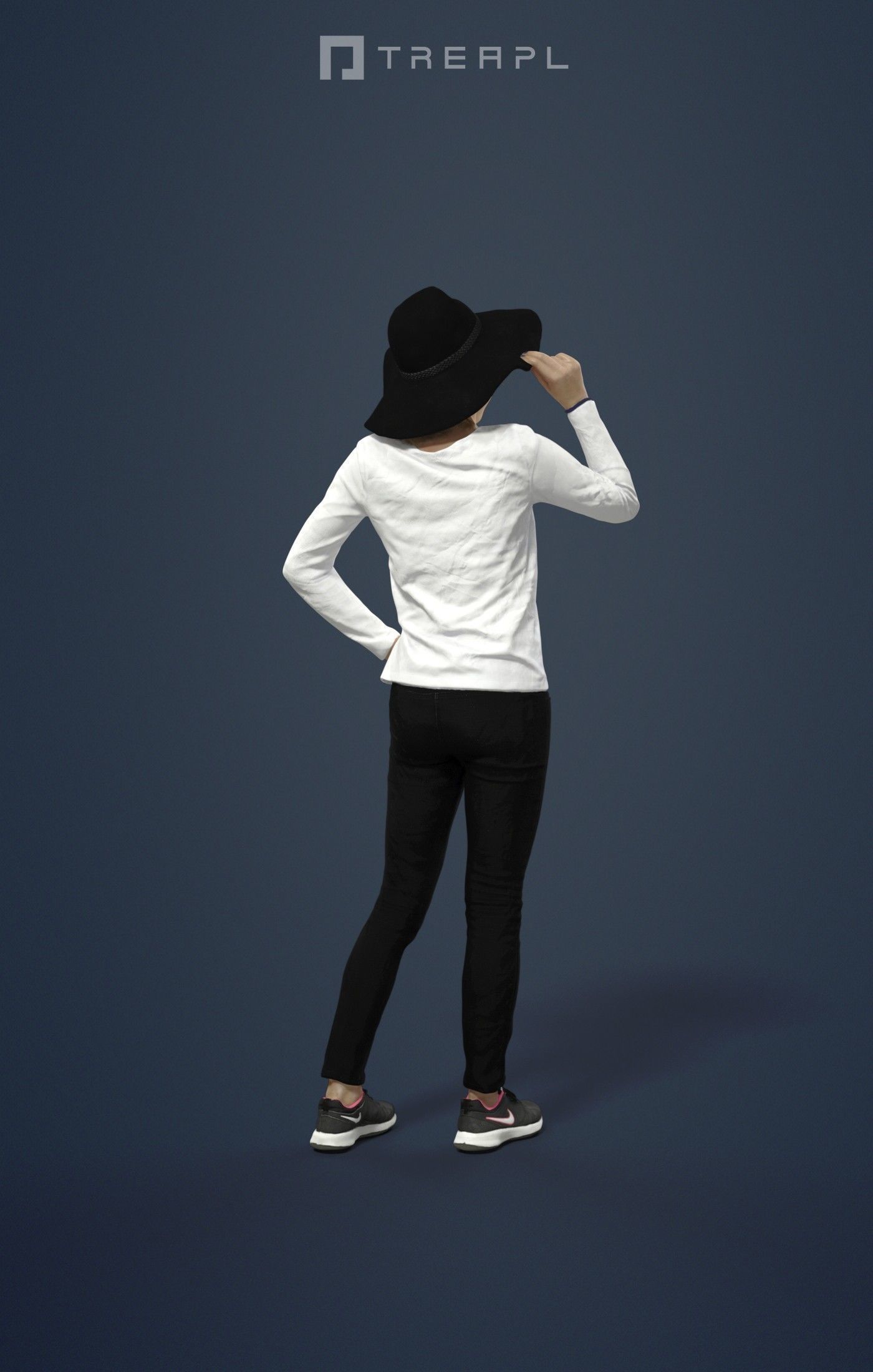 Essence Casual Teenage Female Standing And Holding Her Hat 3D model_2
