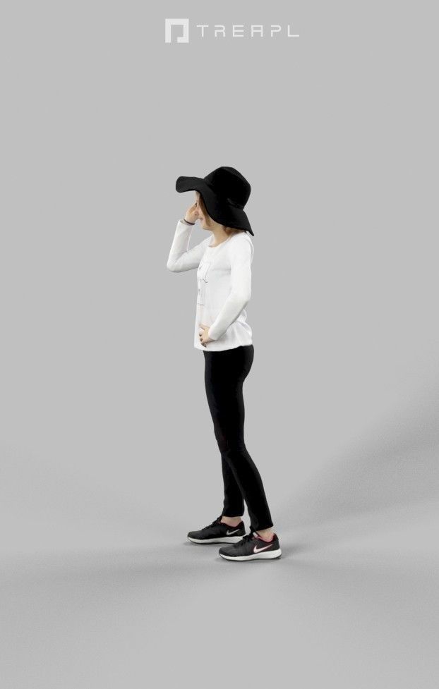Essence Casual Teenage Female Standing And Holding Her Hat 3D model_8