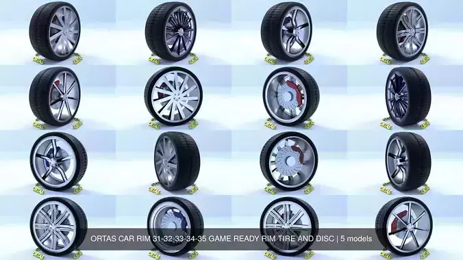 ORTAS CAR RIM 31-32-33-34-35 GAME READY RIM TIRE AND DISC 3D Model Collection