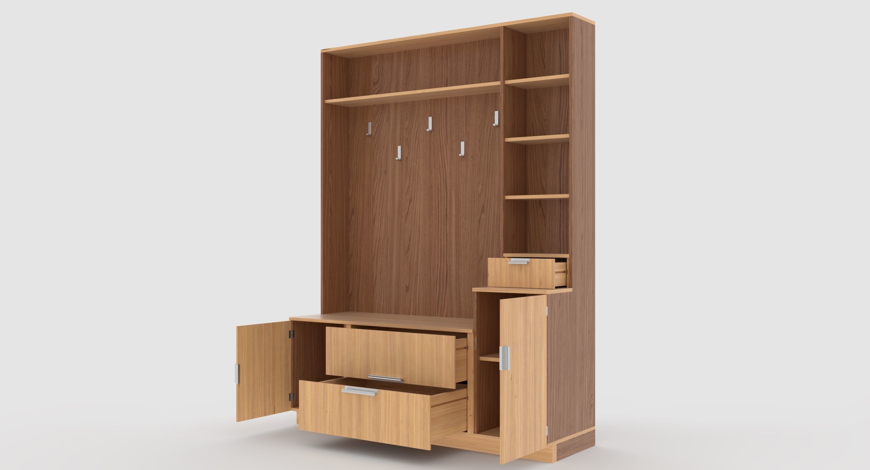 hallway 8 wooden cabinet with drawers and shelves 3D model_2