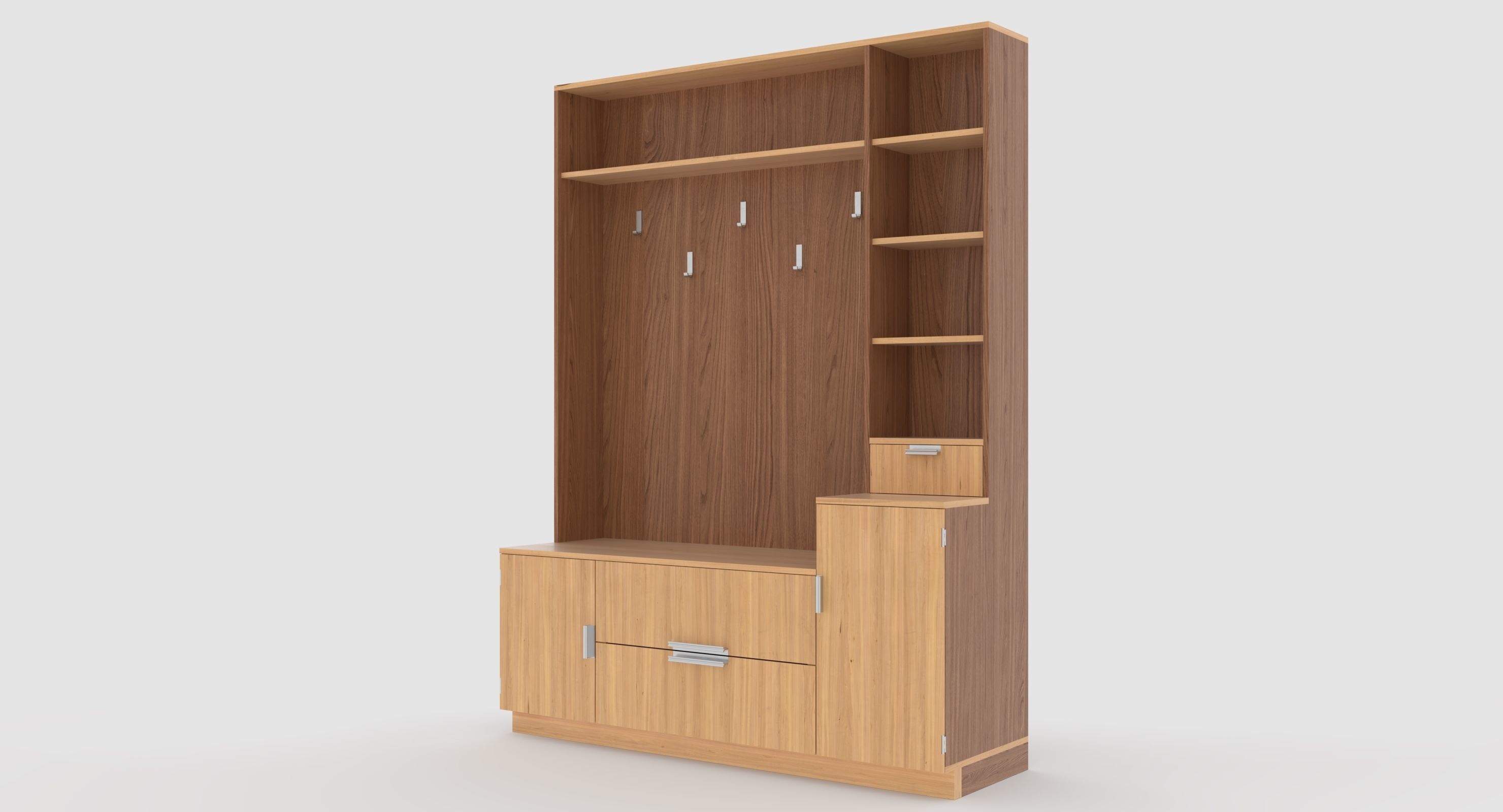 hallway 8 wooden cabinet with drawers and shelves 3D model_3