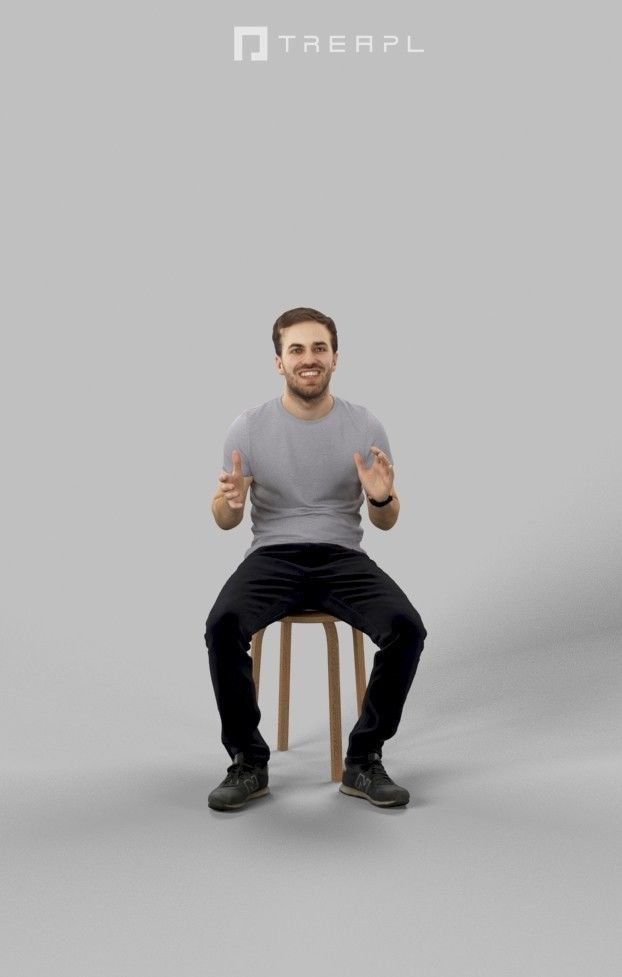 Flow Casual Male In T-Shirt And Trousers Sitting 3D model_3