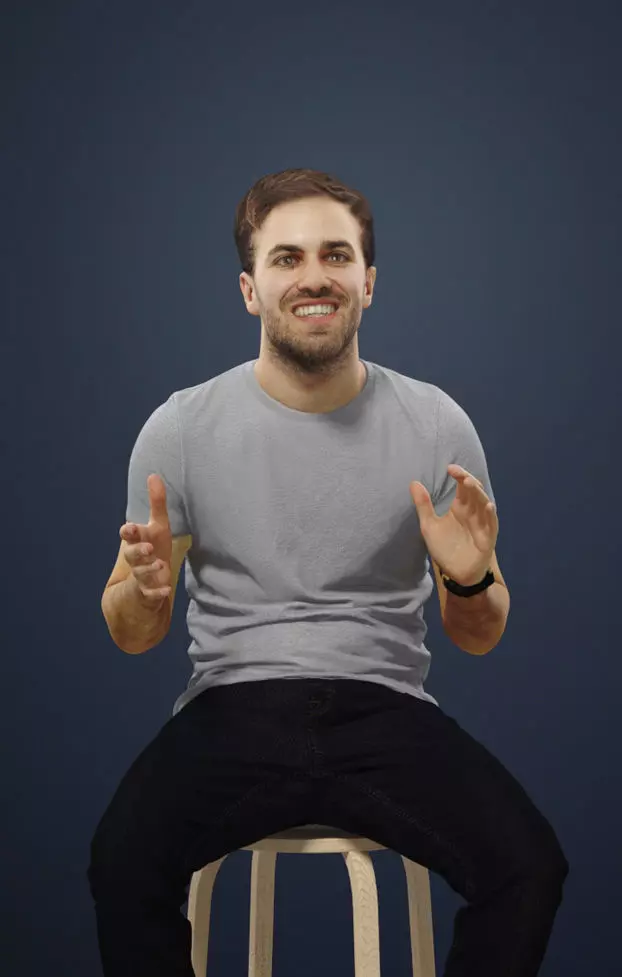 Flow Casual Male In T-Shirt And Trousers Sitting 3D model_0