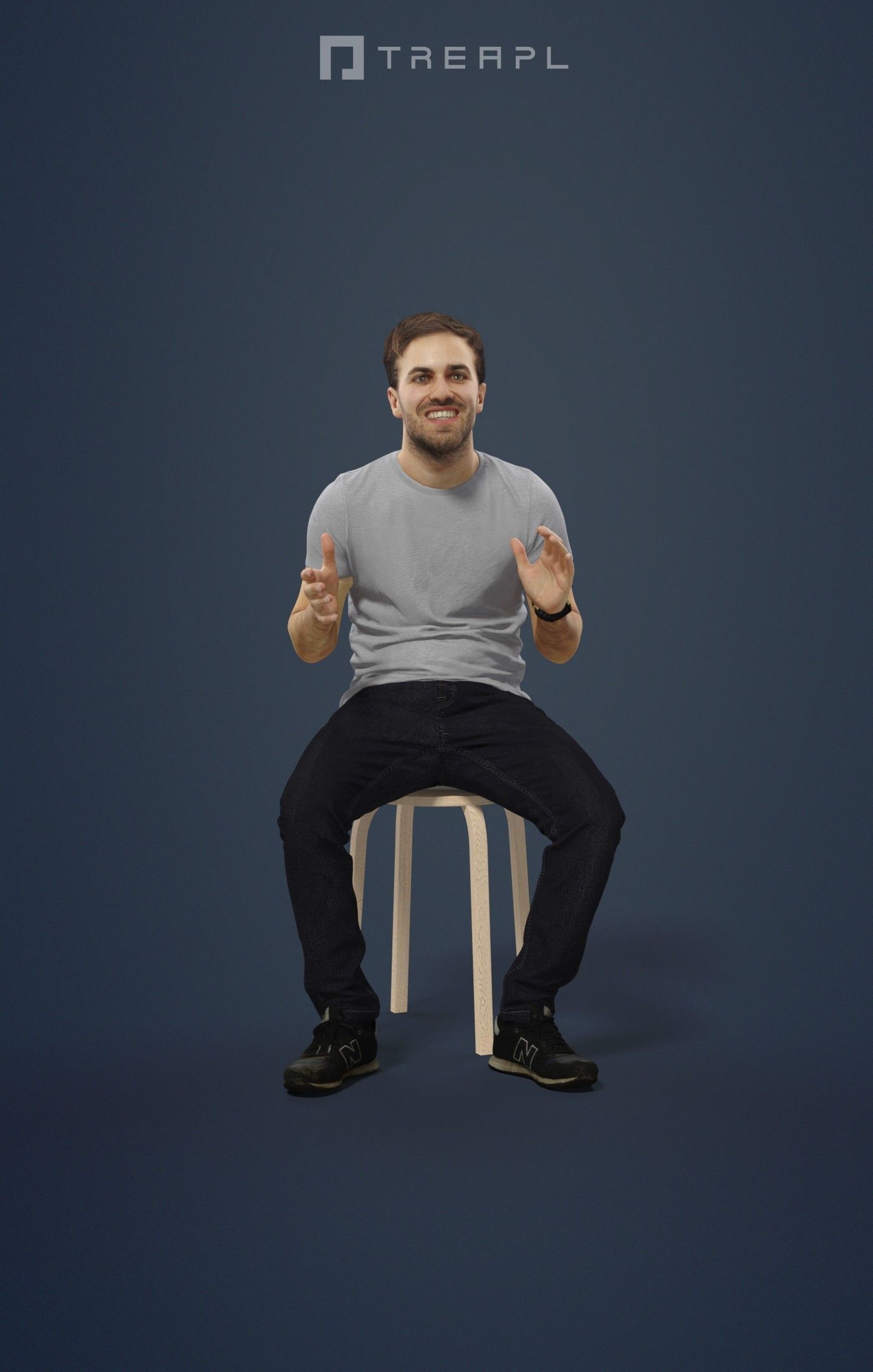 Flow Casual Male In T-Shirt And Trousers Sitting 3D model_1