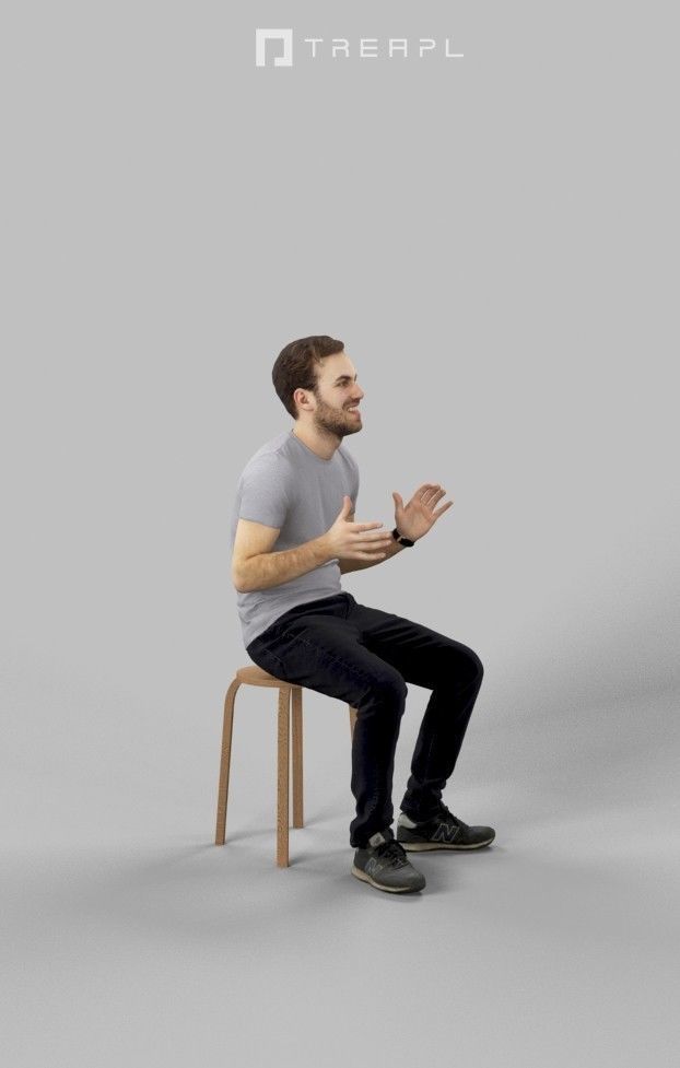 Flow Casual Male In T-Shirt And Trousers Sitting 3D model_4