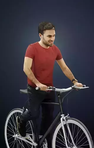 Flow A Casual Male Dressed In A Red T-Shirt Riding A Bike 3D model