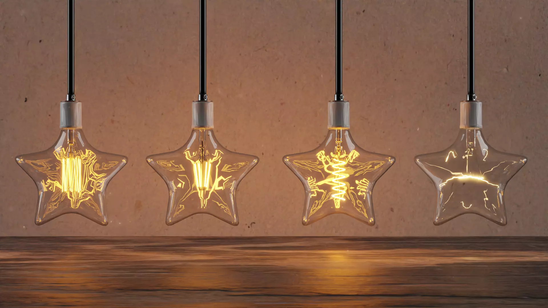 Star Shaped Bulb 4 types LED - twisted - Incandescent - Edison 3D model