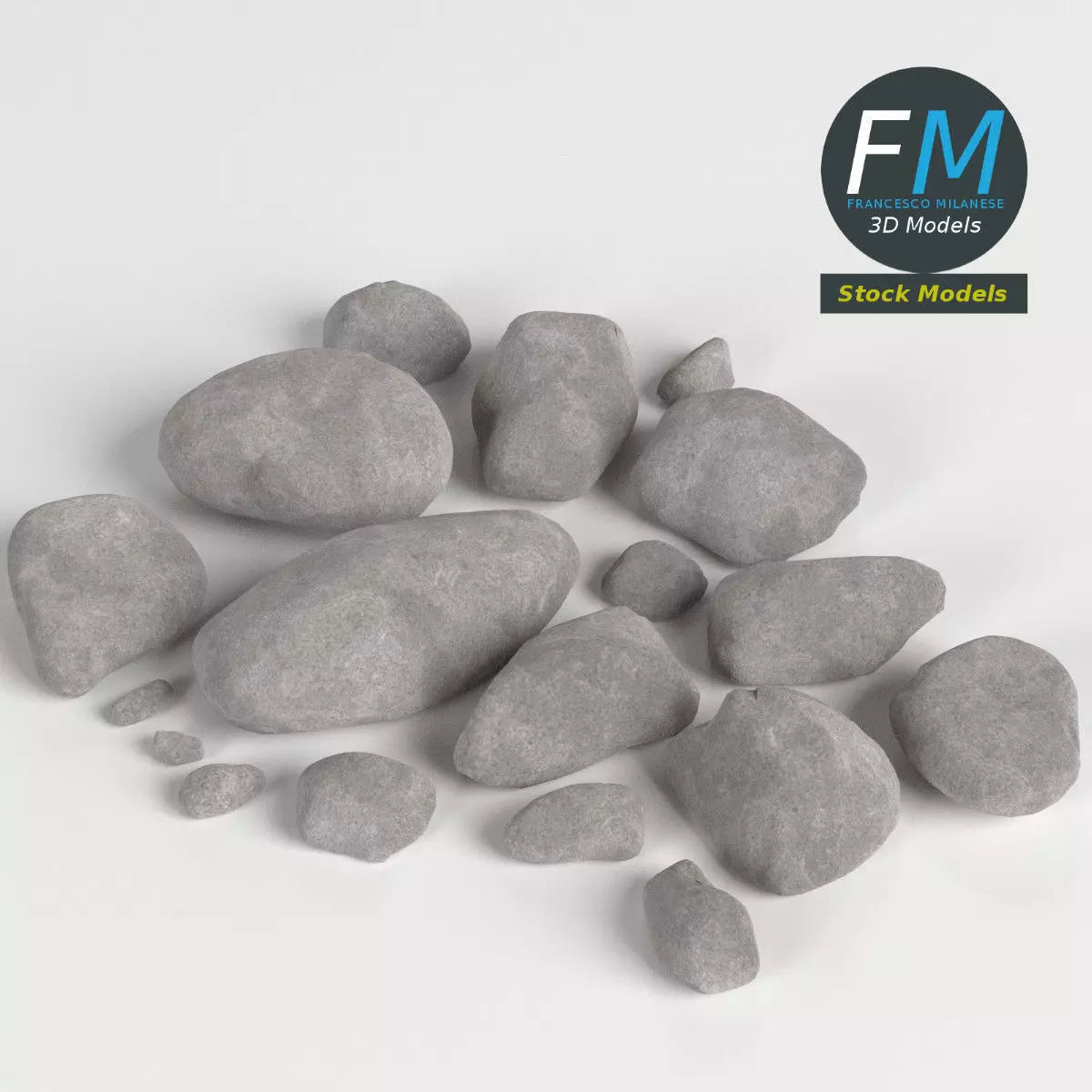Pebbles and stones set 3D model_0