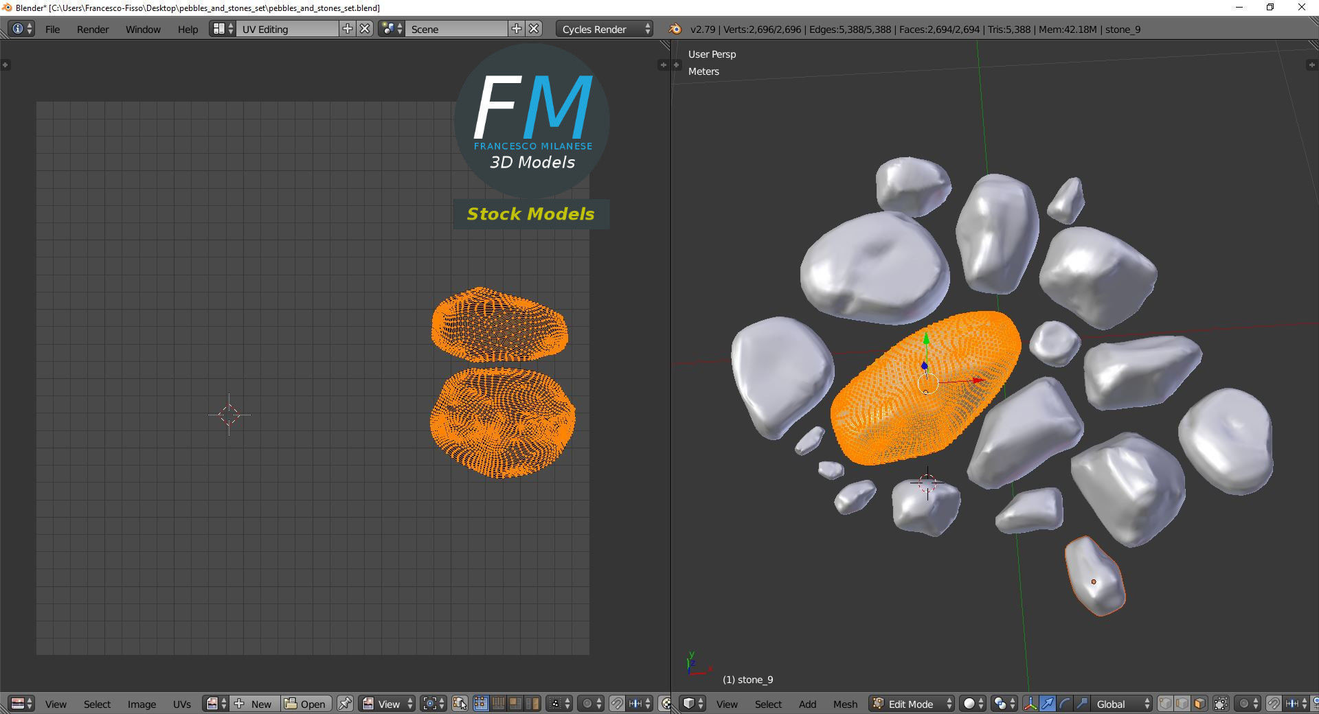 Pebbles and stones set 3D model_10