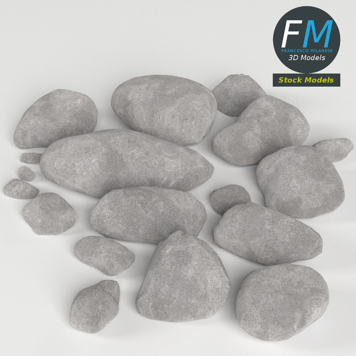 Pebbles and stones set 3D model_2