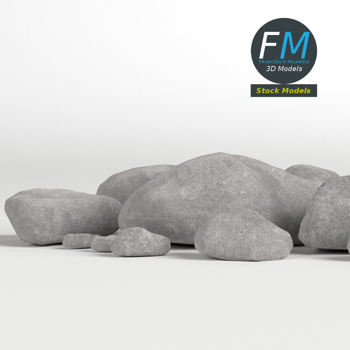 Pebbles and stones set 3D model_3