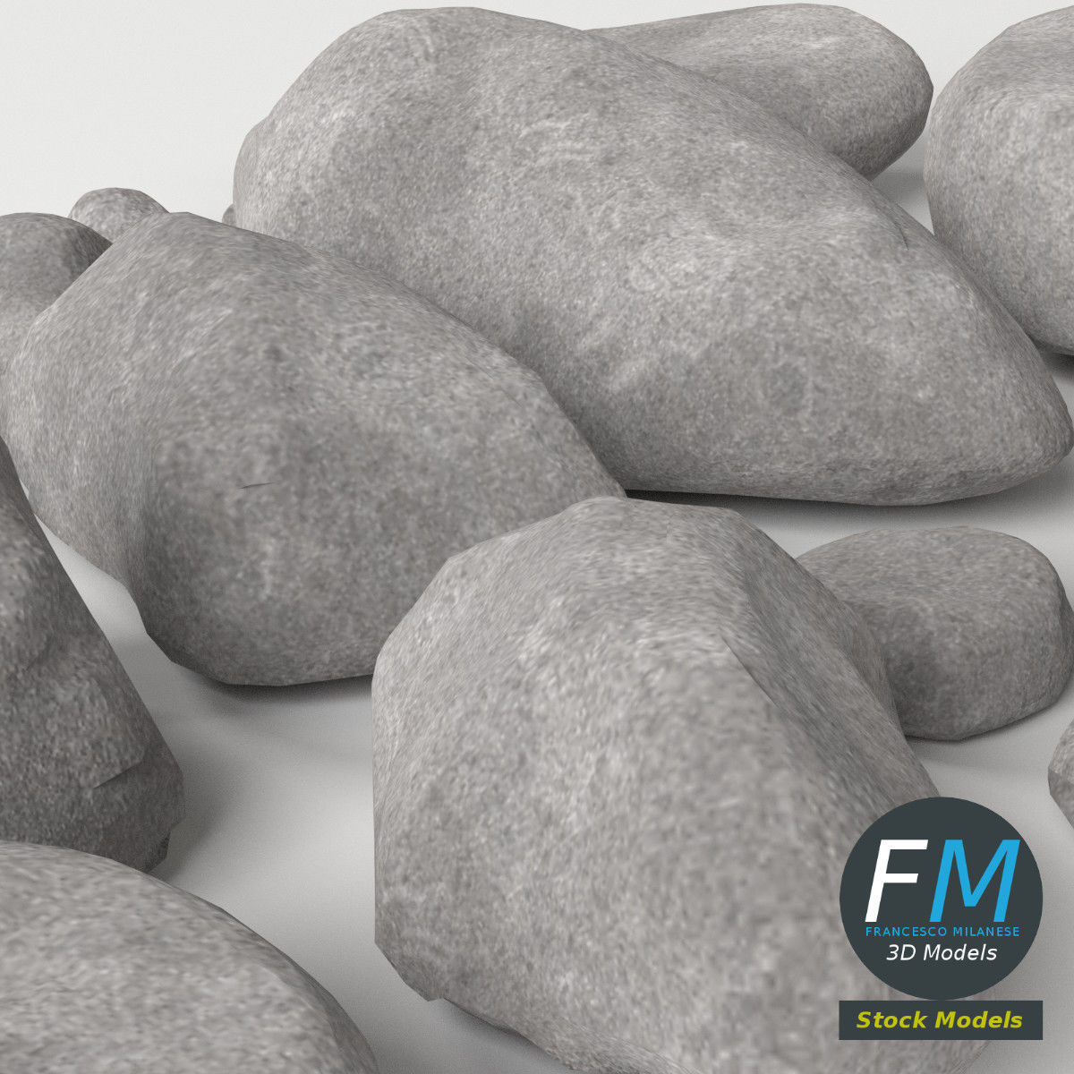 Pebbles and stones set 3D model_5