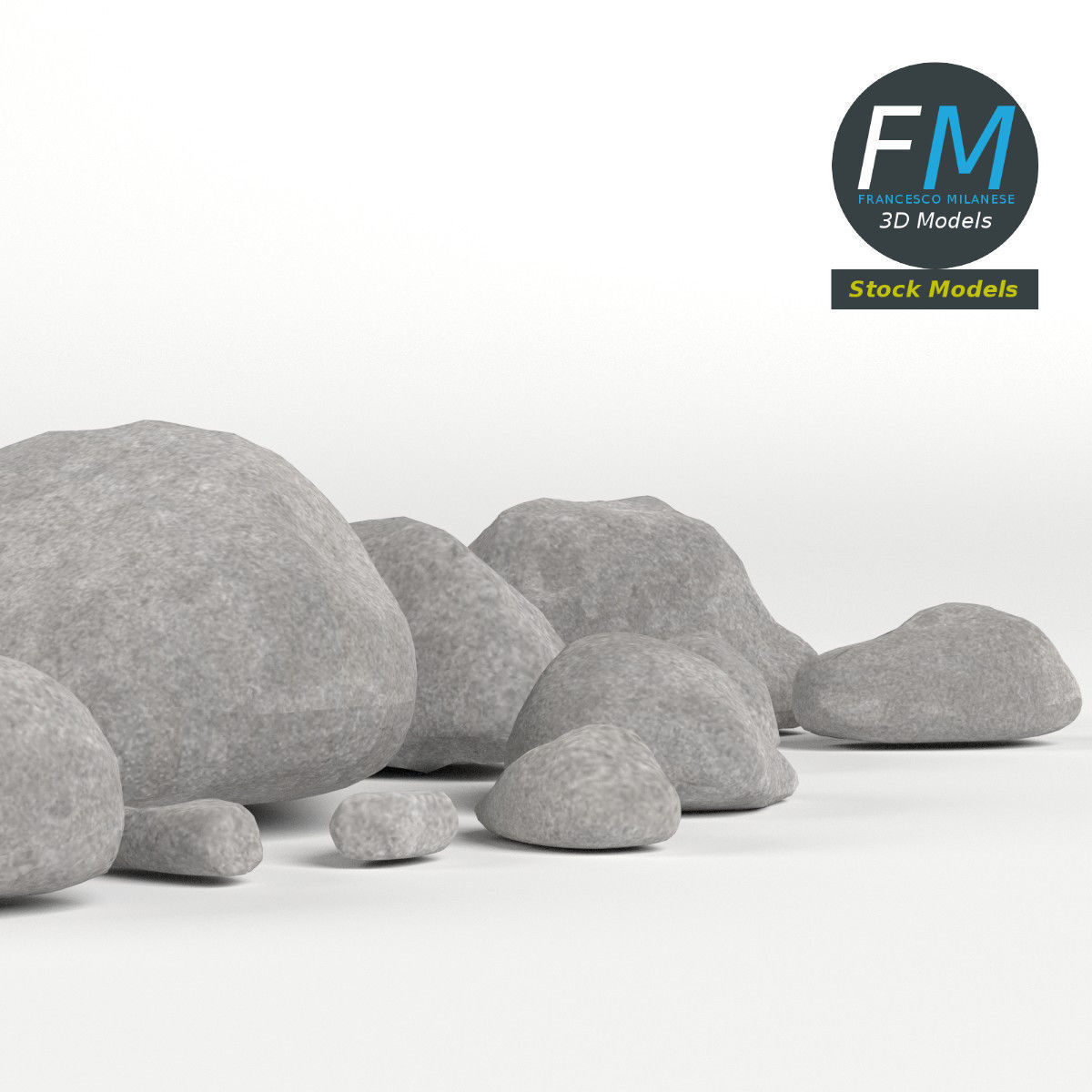 Pebbles and stones set 3D model_4