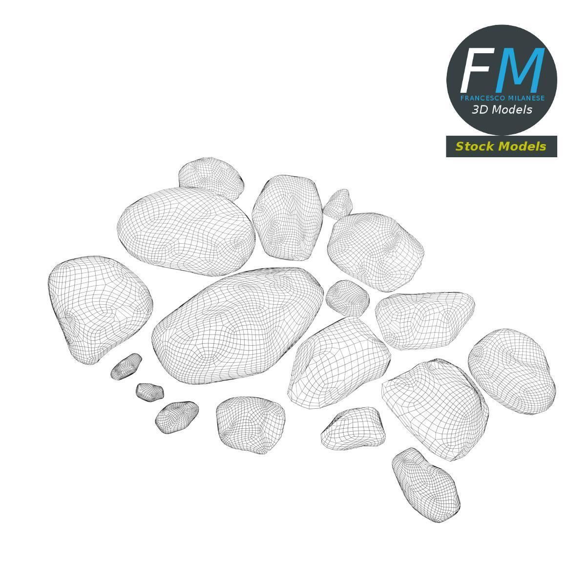 Pebbles and stones set 3D model_7