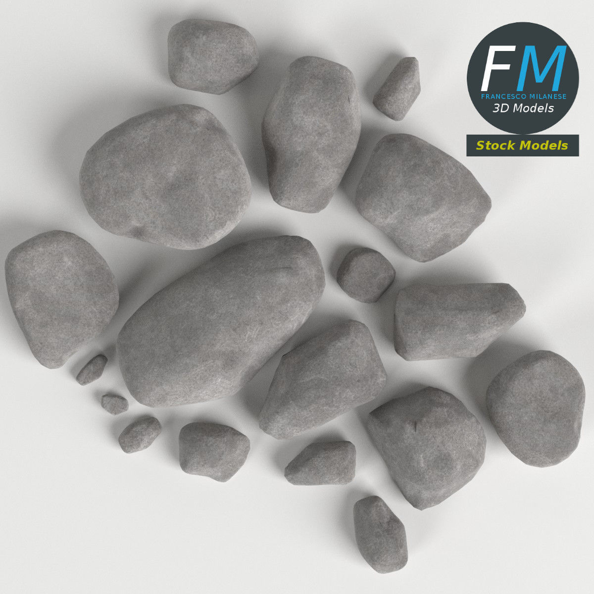 Pebbles and stones set 3D model_6