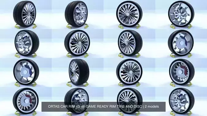 ORTAS CAR RIM 45-46 GAME READY RIM TIRE AND DISC 3D Model Collection