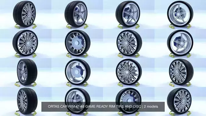 ORTAS CAR RIM 47-48 GAME READY RIM TIRE AND DISC 3D Model Collection