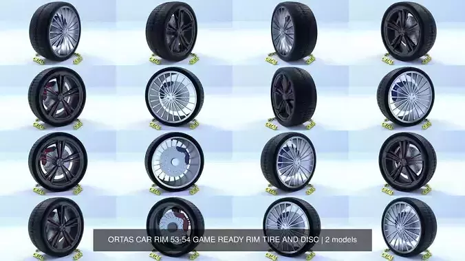 ORTAS CAR RIM 53-54 GAME READY RIM TIRE AND DISC 3D Model Collection