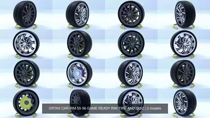 ORTAS CAR RIM 55-56 GAME READY RIM TIRE AND DISC 3D Model Collection