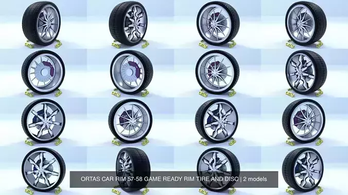 ORTAS CAR RIM 57-58 GAME READY RIM TIRE AND DISC 3D Model Collection