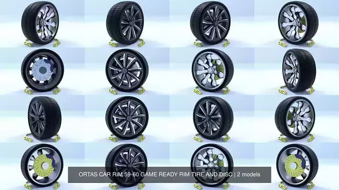ORTAS CAR RIM 59-60 GAME READY RIM TIRE AND DISC 3D Model Collection