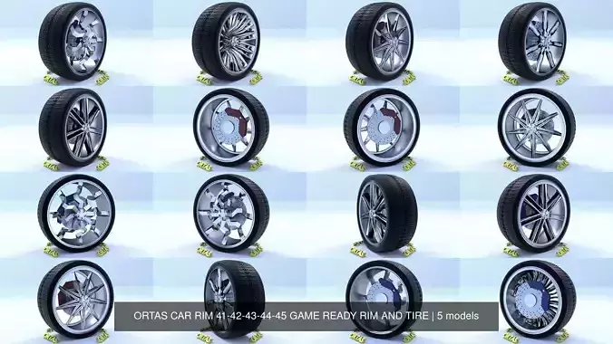 ORTAS CAR RIM 41-42-43-44-45 GAME READY RIM AND TIRE 3D Model Collection