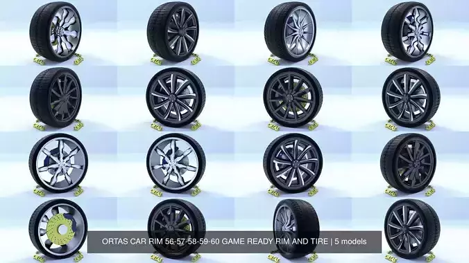 ORTAS CAR RIM 56-57-58-59-60 GAME READY RIM AND TIRE 3D Model Collection