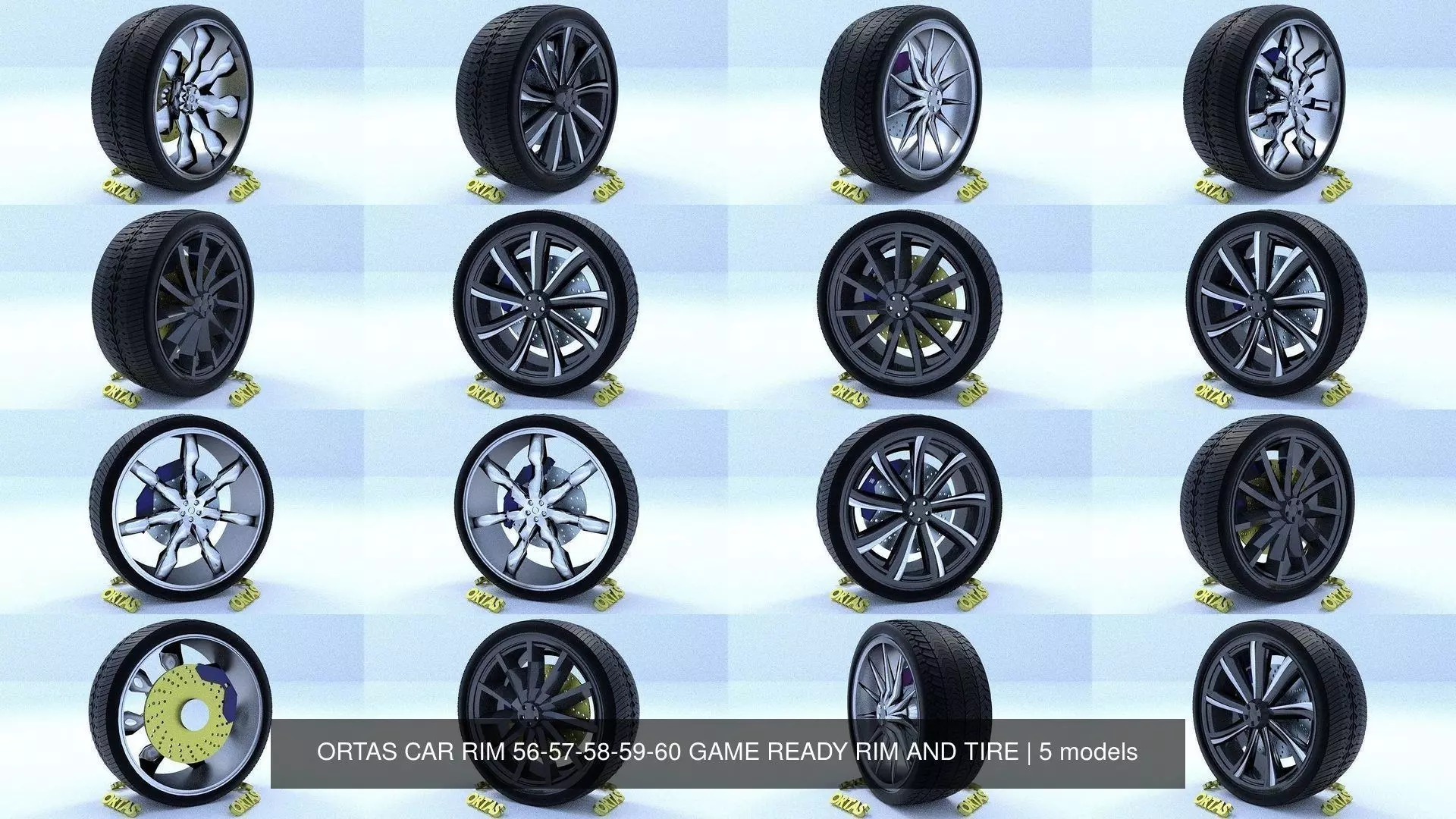 ORTAS CAR RIM 56-57-58-59-60 GAME READY RIM AND TIRE 3D Model Collection_0
