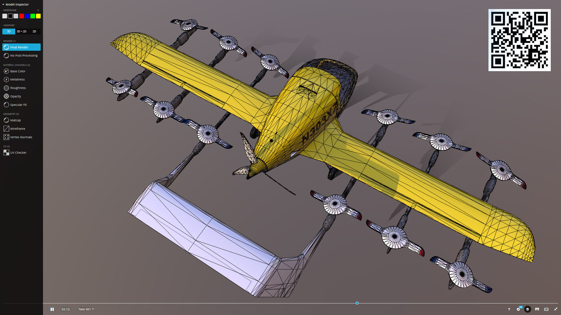 CORA kittyhawk electric self-piloting air taxi Low-poly 3D model_11