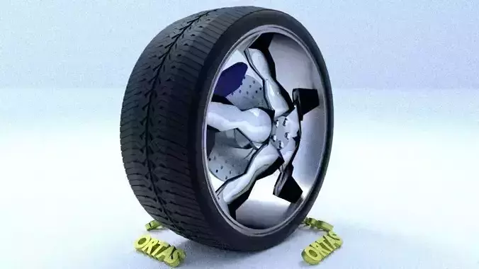 ORTAS CAR RIM 63 GAME READY RIM TIRE AND DISC 3D model