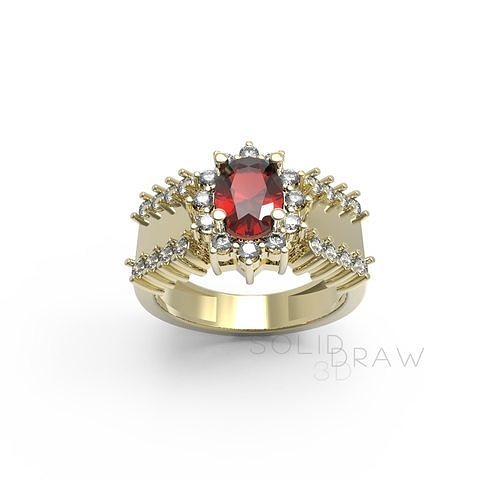 RING ENGAGMENT OVAL STONE RUBY SAPHIRA 3D print model