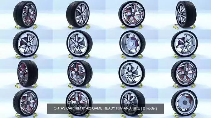 ORTAS CAR RIM 61-62 GAME READY RIM AND TIRE 3D Model Collection