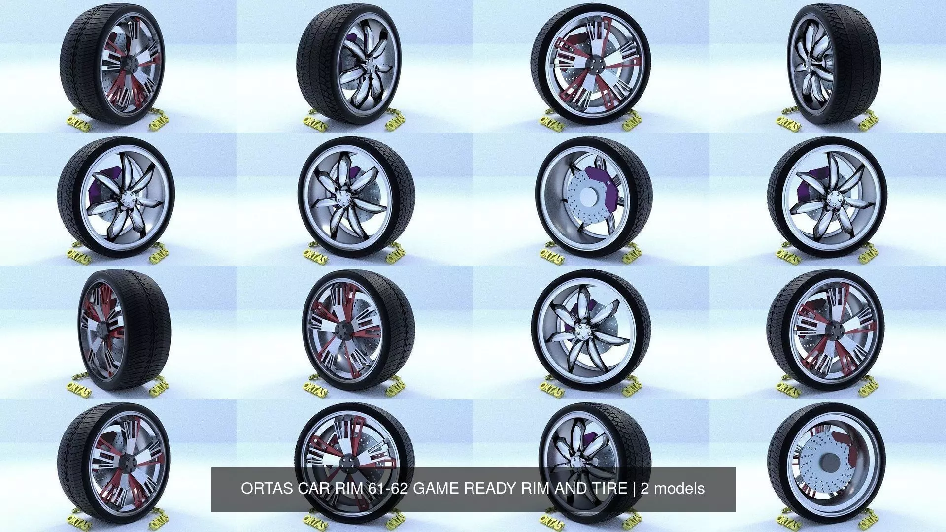 ORTAS CAR RIM 61-62 GAME READY RIM AND TIRE 3D Model Collection_0