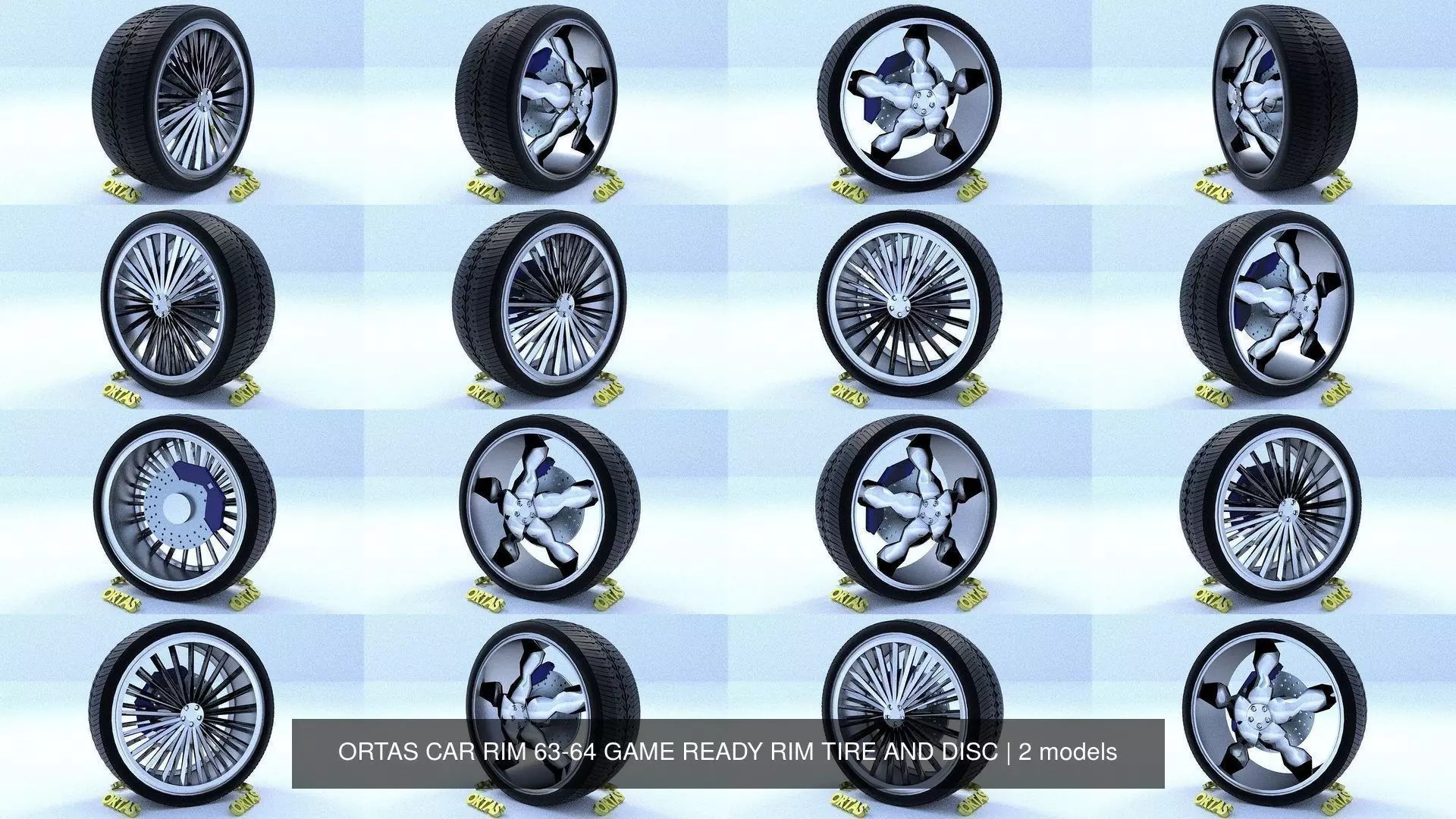 ORTAS CAR RIM 63-64 GAME READY RIM TIRE AND DISC 3D Model Collection_0