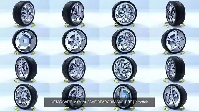 ORTAS CAR RIM 69-70 GAME READY RIM AND TIRE 3D Model Collection
