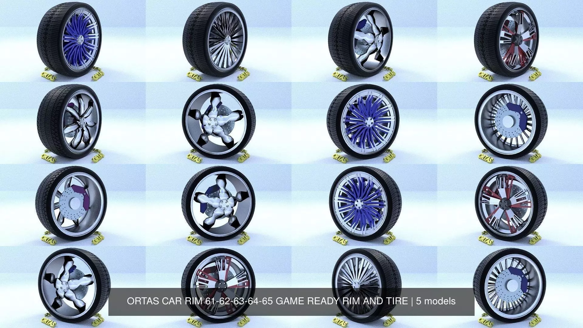 ORTAS CAR RIM 61-62-63-64-65 GAME READY RIM AND TIRE 3D Model Collection_0