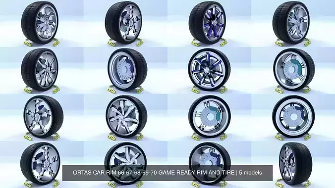 ORTAS CAR RIM 66-67-68-69-70 GAME READY RIM AND TIRE 3D Model Collection