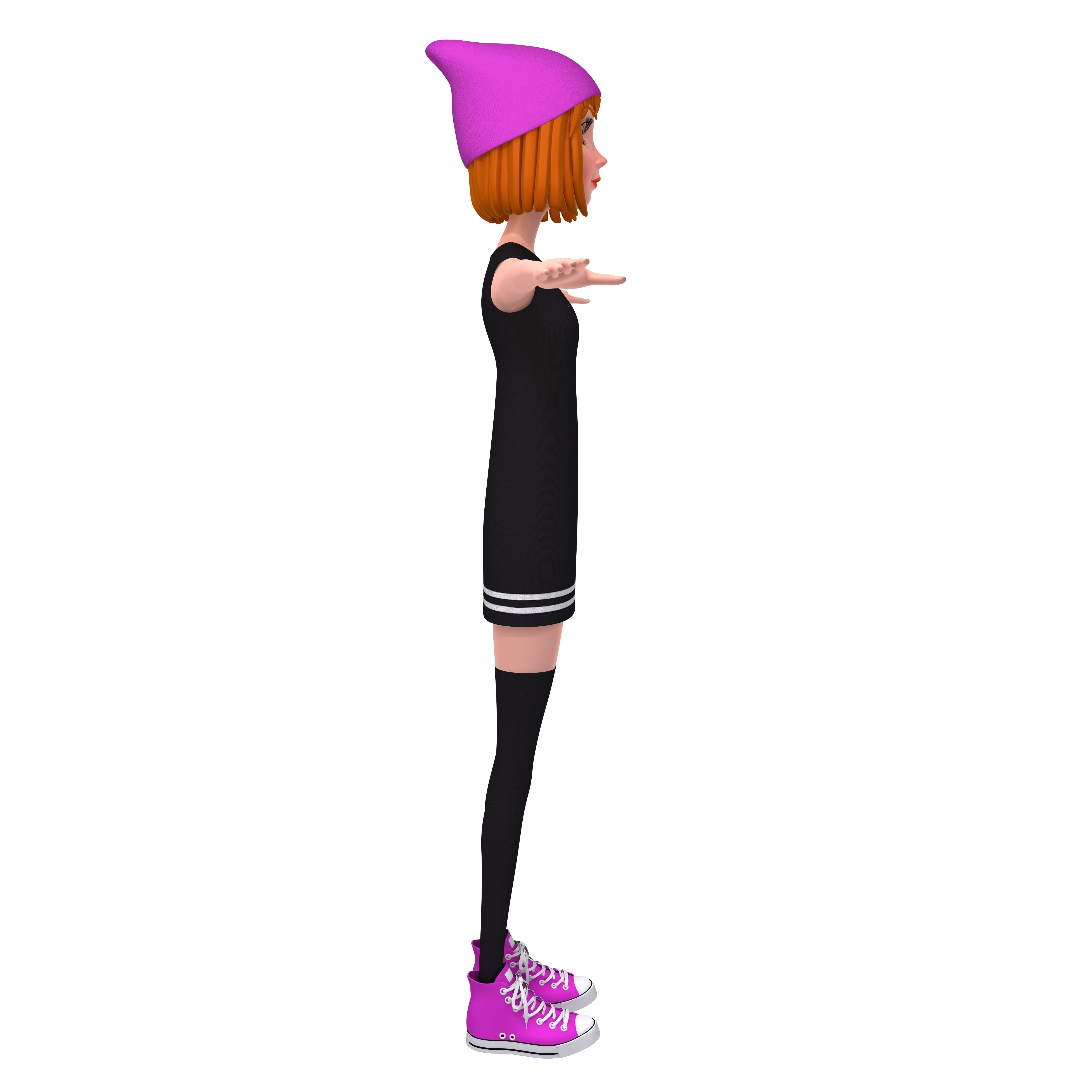 Cartoon Girl Rachel Rigged 3D model_2