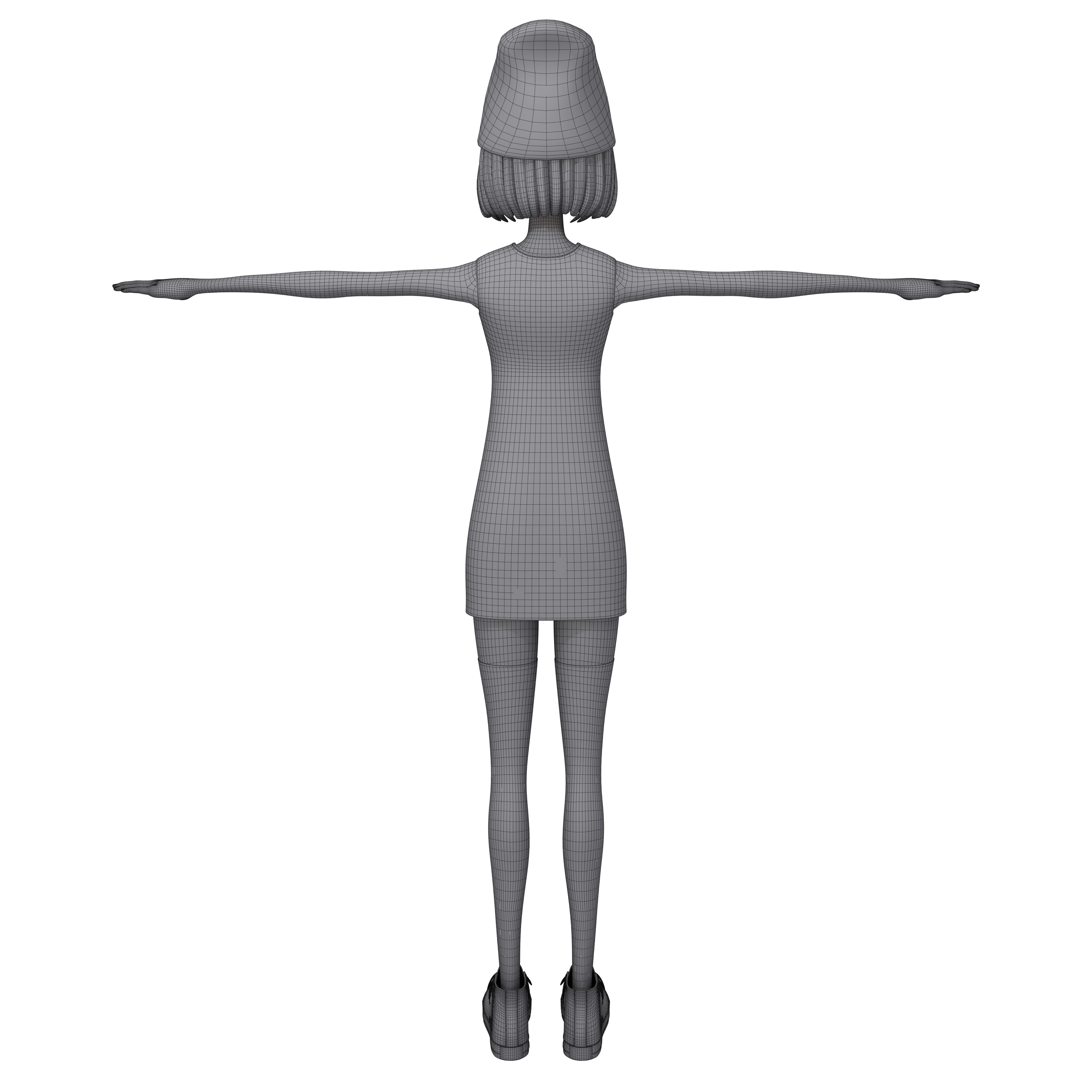 Cartoon Girl Rachel Rigged 3D model_13