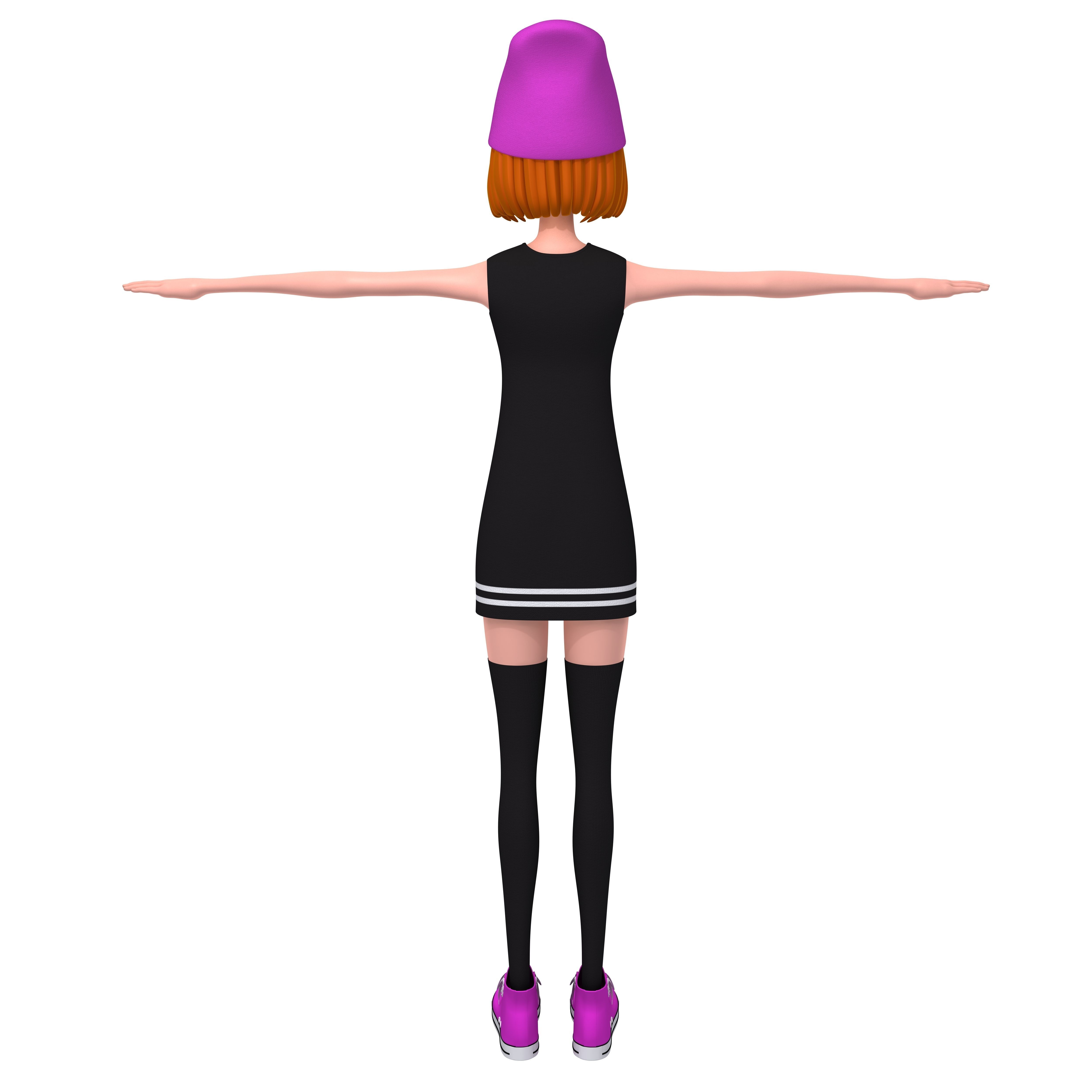 Cartoon Girl Rachel Rigged 3D model_4
