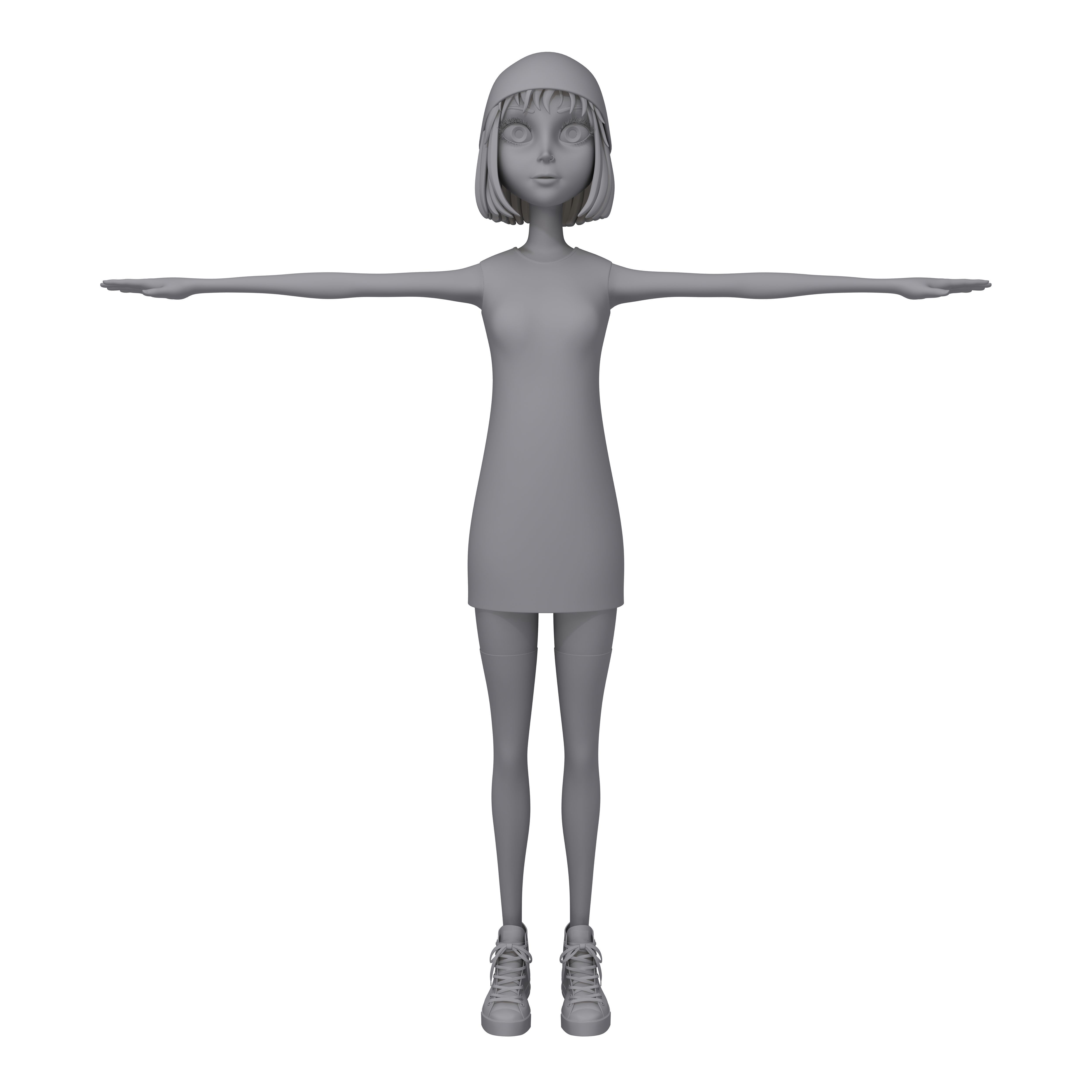 Cartoon Girl Rachel Rigged 3D model_5