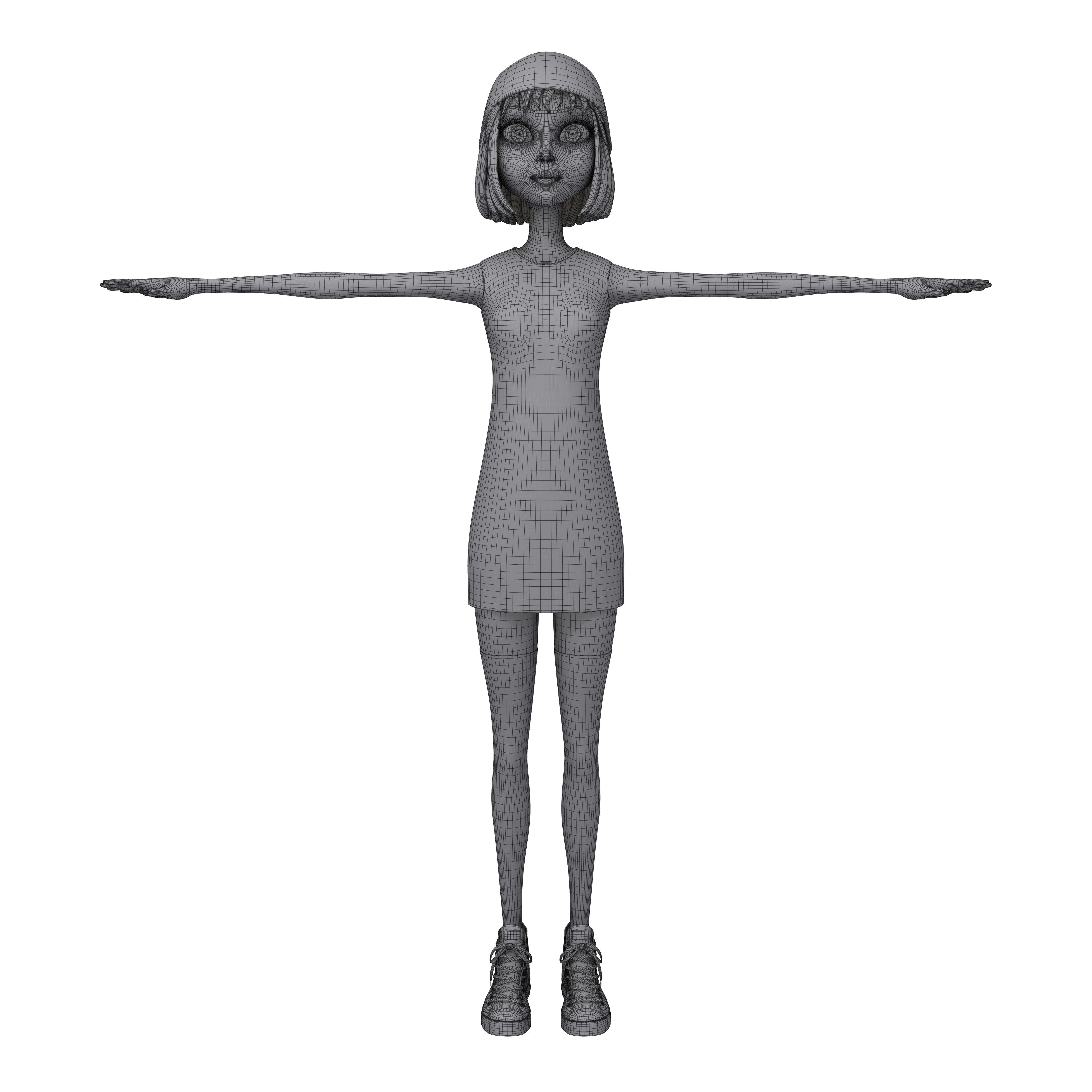 Cartoon Girl Rachel Rigged 3D model_7